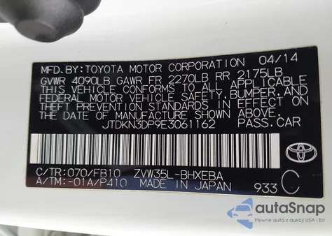 2014 Toyota Prius Plug-In из США, поврежденный, VIN JTDKN3DP9E3061162